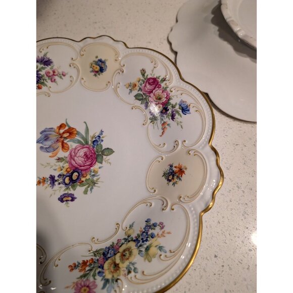 Bavaria Tirschenreuth Germany Floral Scalloped Porcelain Plates Pair set of 2 - Picture 16 of 16